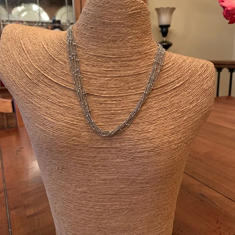 NEW Italian Sterling Silver 6 Strand Bead Necklace